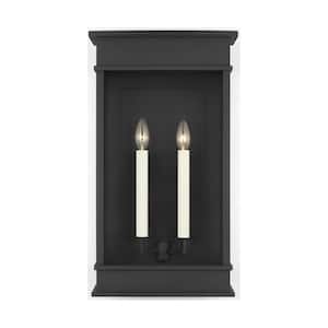 Cupertino 19.125 in. H Textured Black Outdoor Hardwired Dimmable Large Wall Lantern Sconce with No Bulbs Included