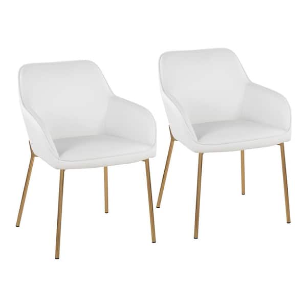 Lumisource Daniella White Faux Leather and Gold Steel Arm Chair (Set of 2)