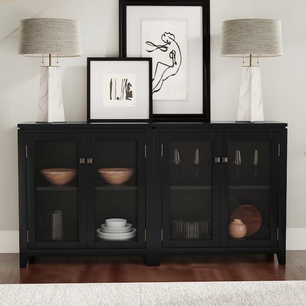 Cosmopolitan Solid Wood 30 in. Storage Cabinet in Black (Set of 2)
