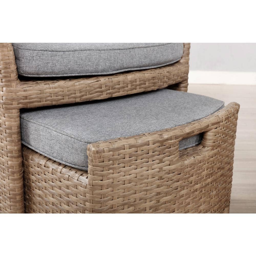 Kokoli 5-Piece Light Brown Wicker Outdoor Conversation Set with Gray Cushions