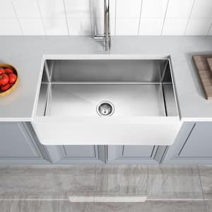 Nepal Matte White Solid Surface 33 in. Single Bowl Farmhouse Apron Kitchen Sink with Stainless Steel Interior