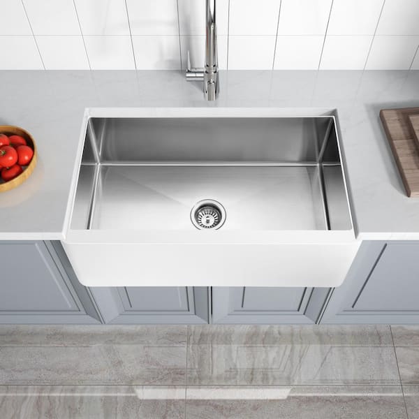 Apollo Matte White Solid Surface 36 in. Single Bowl Farmhouse Apron Kitchen Sink with Stainless Steel Interior