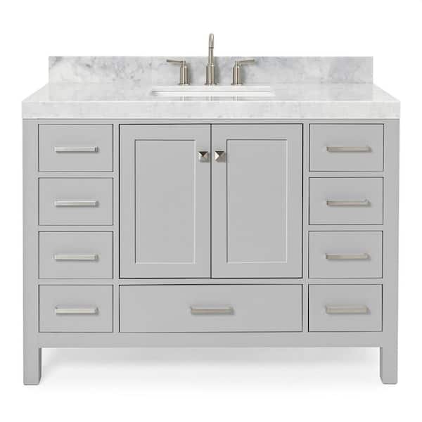 Cambridge 48 in. W x 22 in. D x 36.5 in. H Single Sink Freestanding Bath Vanity in Grey with Carrara Marble Top