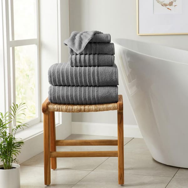 FRESHFOLDS Mid Grey Premium Cotton Ribbed Textured 6 Piece Towel Set