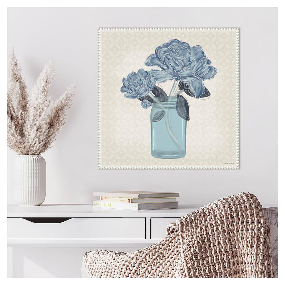 Blue Floral Still Life Canvas Print with Beaded Frame