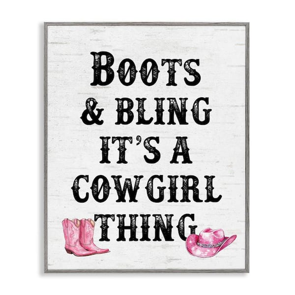 Stupell Industries Boots & Bling Cowgirl Thing by Lettered and Lined Gray Framed Typography Giclee Art Print 30 in. x 24 in.