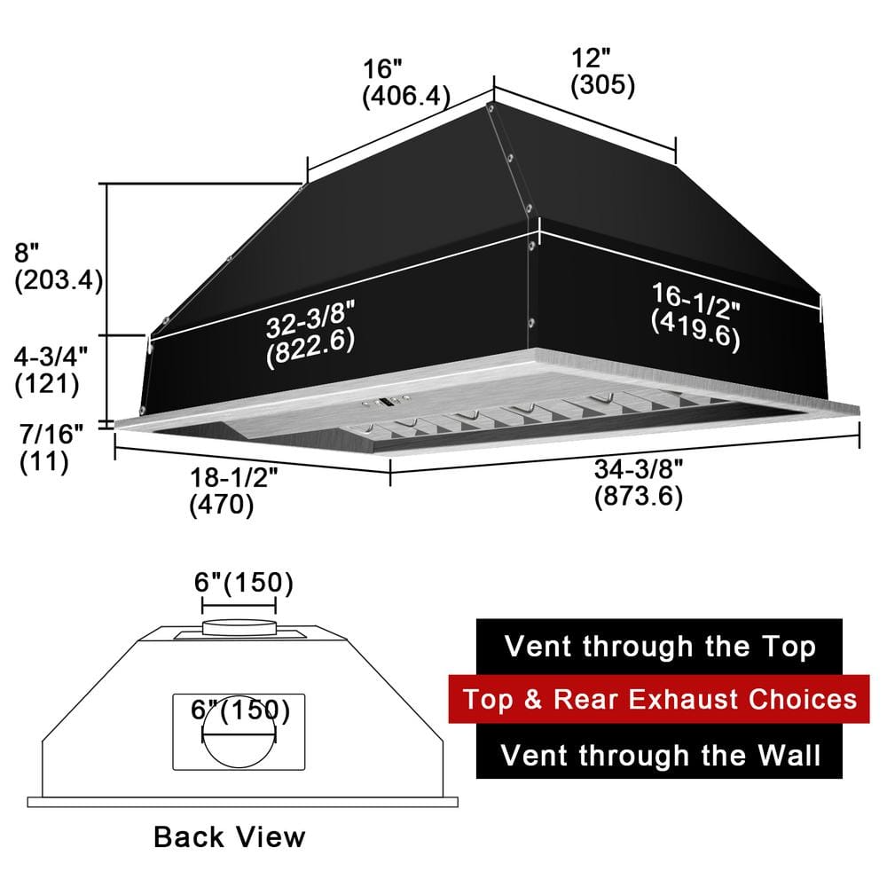 Akicon 36'' Stainless Steel Insert Range Hood with Charcoal Filter