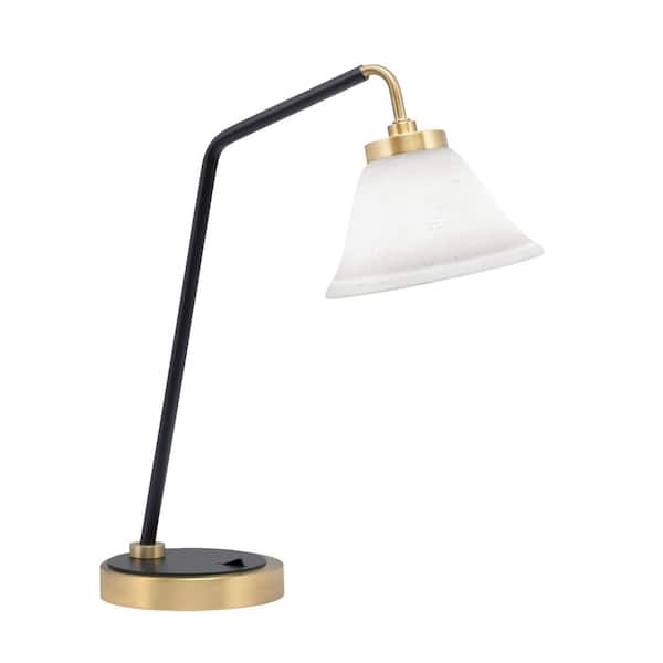 Unbranded Delgado 16.5 in. Matte Black and New Age Brass Desk Lamp with White Muslin Glass