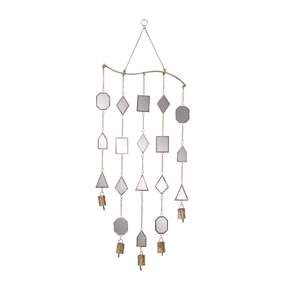 32" Brown Metal Geometric Windchime with Glass Mirrors and Bells