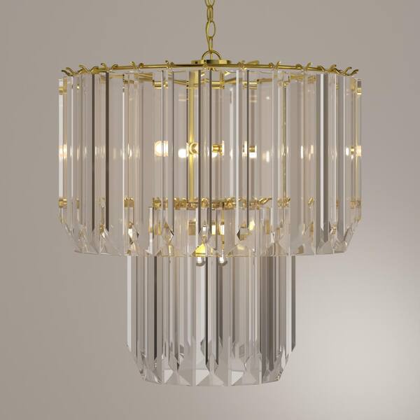 Light Polished Brass Tiered Chandelier, Bel Air Lighting Crystal Chandeliers