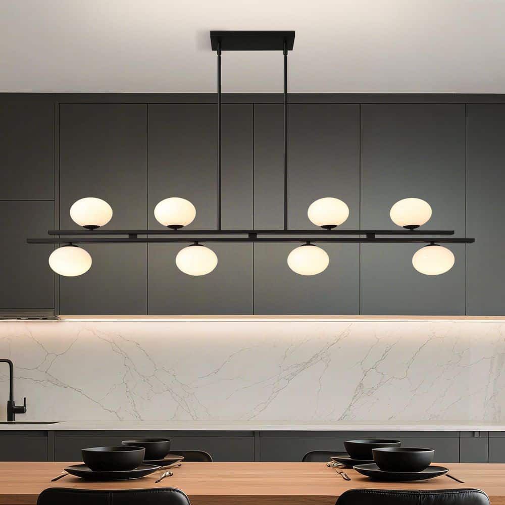 Julep 64 in. 8-Light Matte Black Linear Chandelier with Opal Glass Shades price history on PriceWatchPro