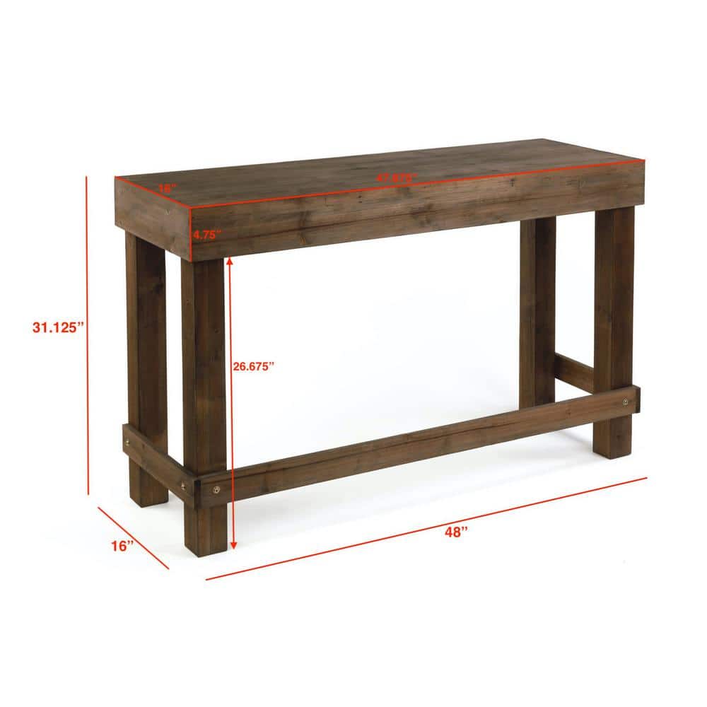 Farmhouse Natural Finish Solid Wood Console Table, 48x16 Inches