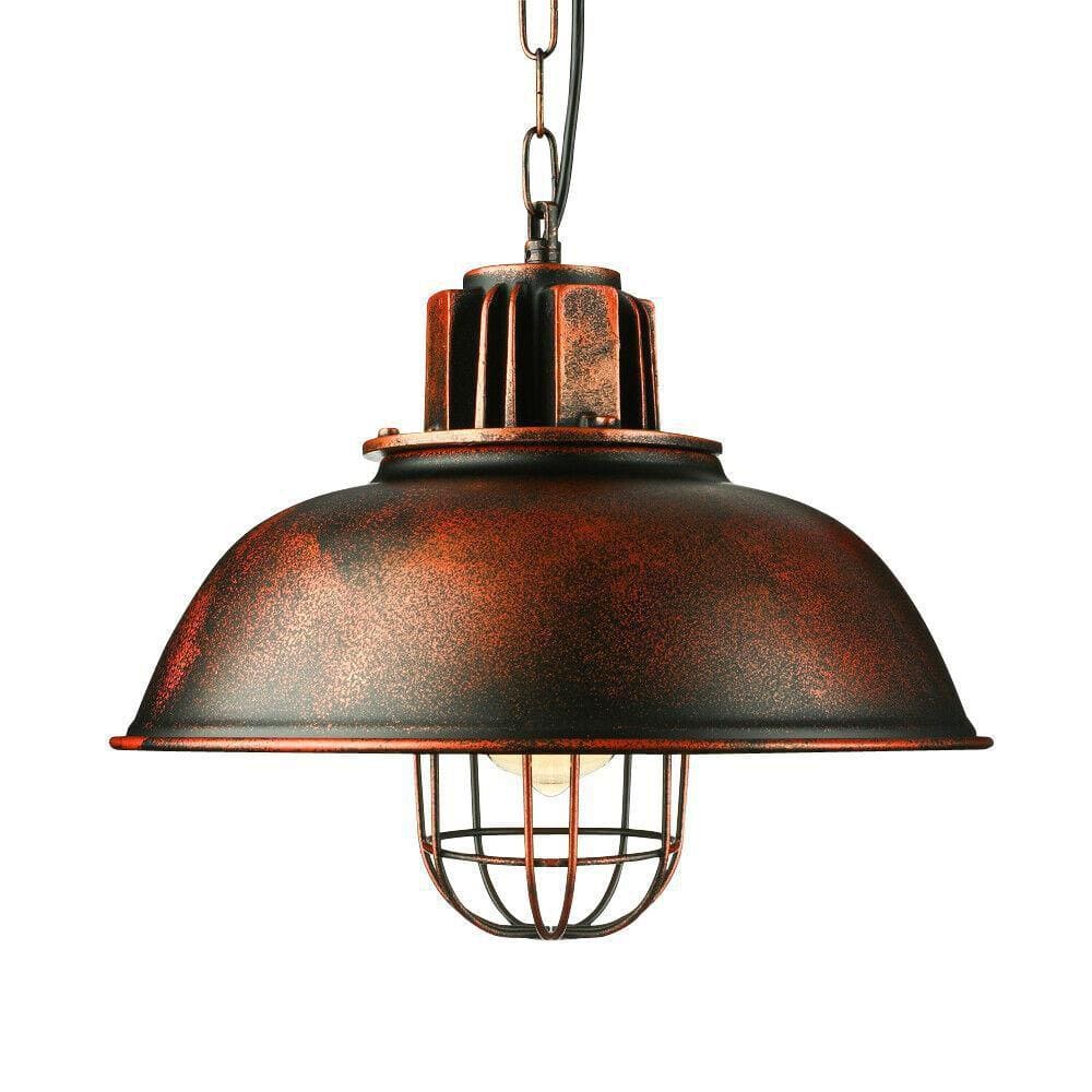 OUKANING 1-Light Rust Retro Farmhouse Industrial Cage Pendant