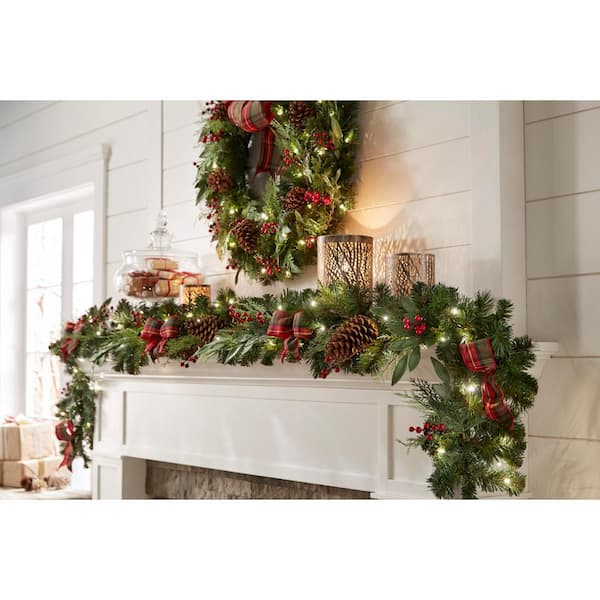Home Accents Holiday 9 Ft Woodmoore Battery Operated Mixed Pine Led Pre Lit Artificial Garland With Timer Chzh3811602th5 The Depot Home Accents Holiday 9 Ft Woodmoore, Pre Lit Garland For Fireplace Mantel