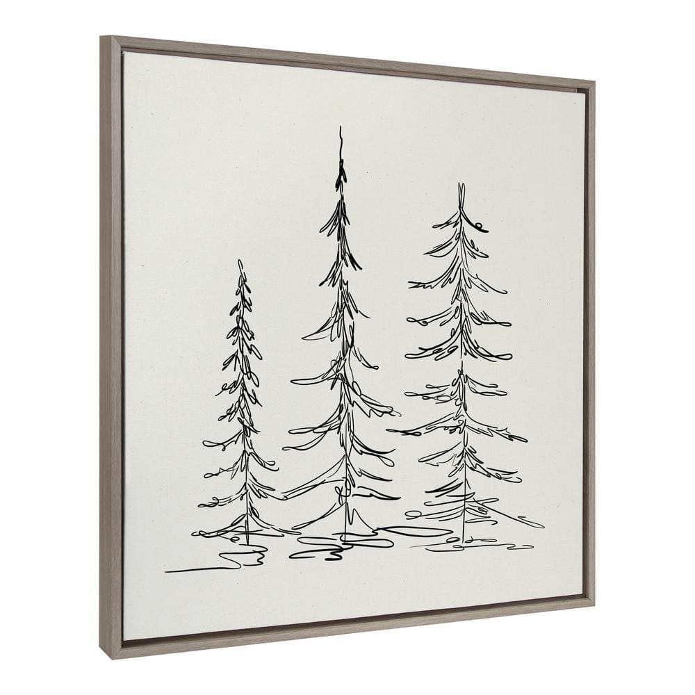 Minimalist Evergreen Trees Sketch Framed Canvas Wall Art