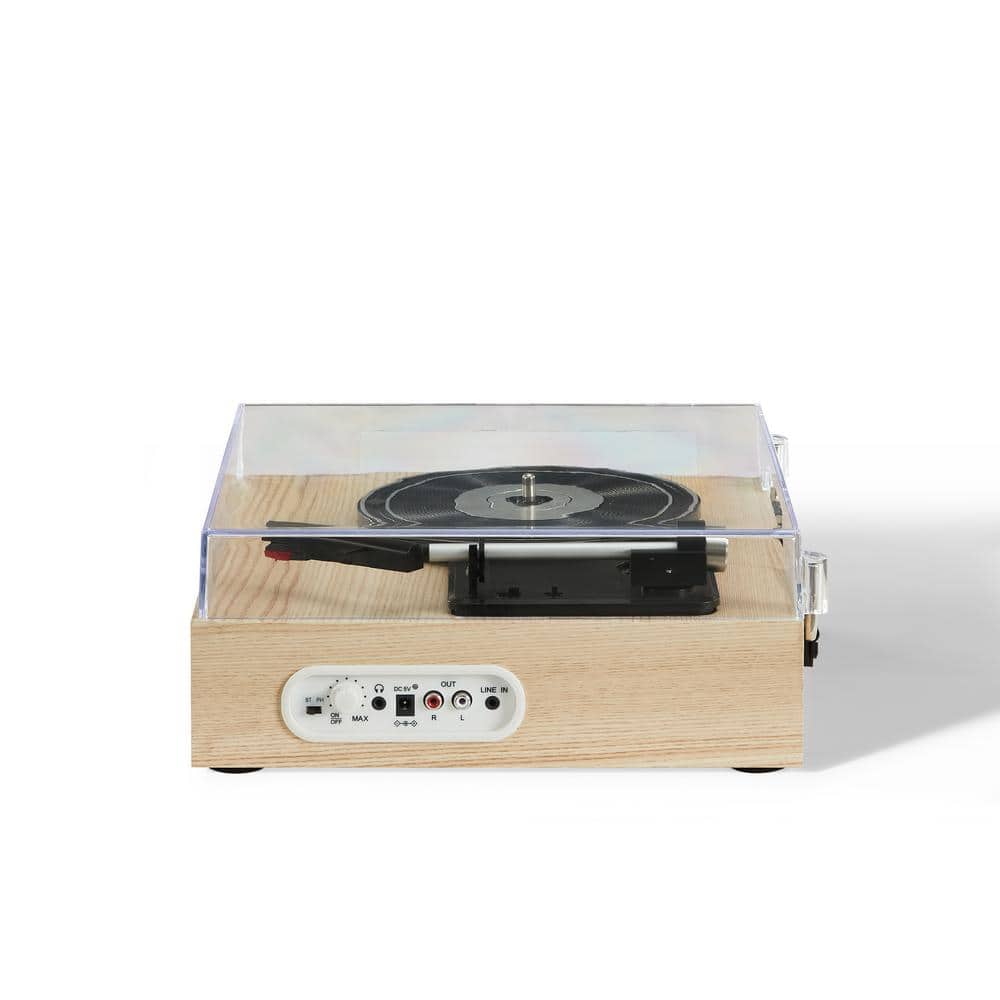 Natural Wood Portable Belt Drive Turntable with Bluetooth