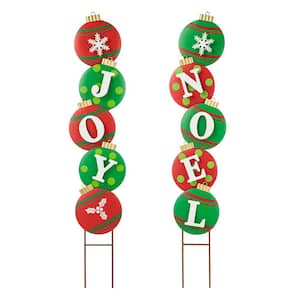 42.25 in. H Metal JOY and NOEL Ornament Yard Stake or Wall Decor (Set of 2)