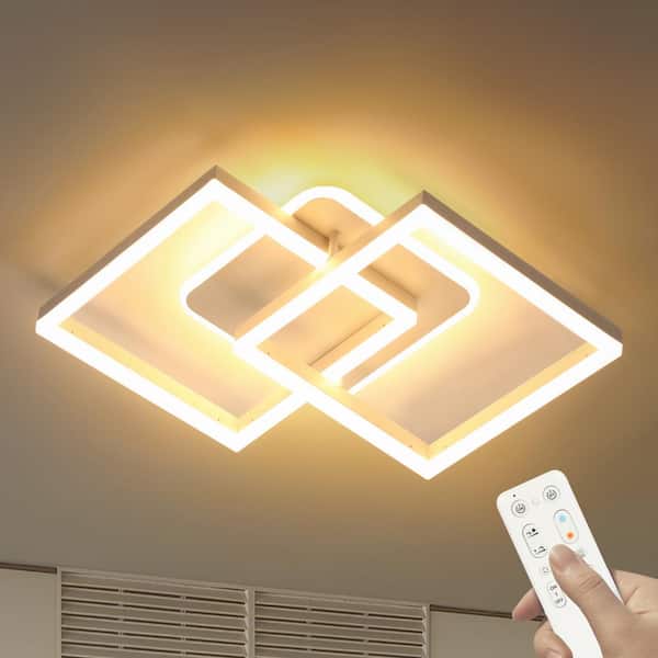 25 in. Modern White Integrated LED Square Dimmable Aluminum Frame Semi-Flush Mount Ceiling Light with Remote Control