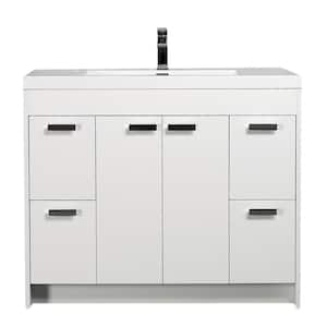 Lugano 42 in. W x 19 in. D x 36 in. H Single Bath Vanity in White with White Acrylic Top and White Integrated Sink