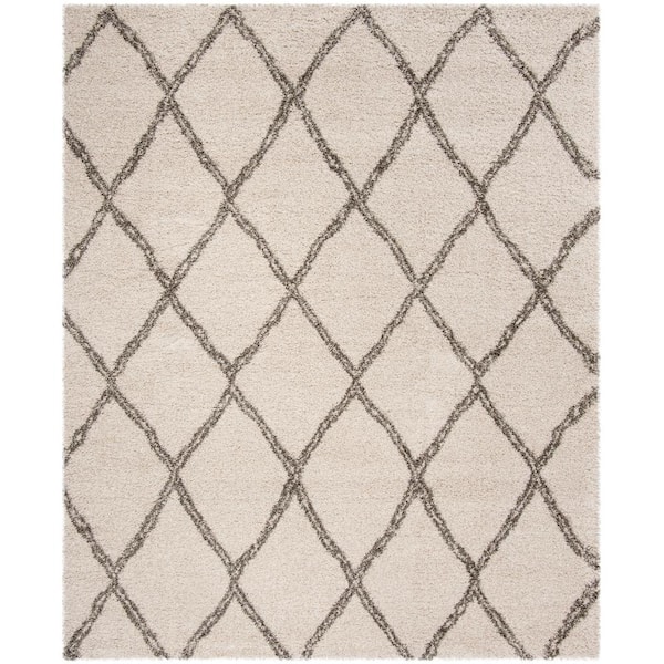 SAFAVIEH Hudson Shag Ivory/Gray 9 ft. x 12 ft. Geometric Diamonds Area Rug
