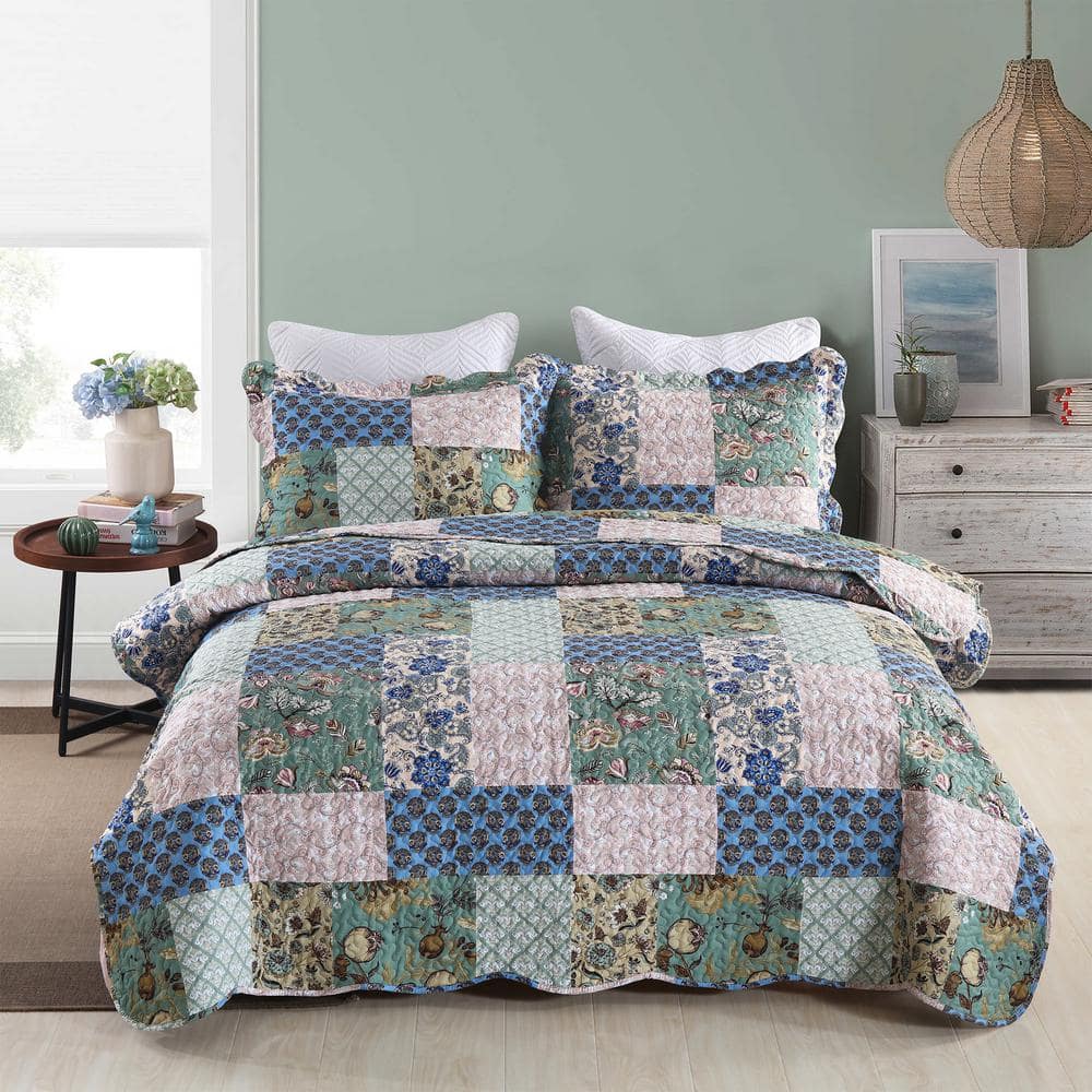 Global Caravan hot Engineered 3-Piece Floral King Duvet Cover Set in Light Blue