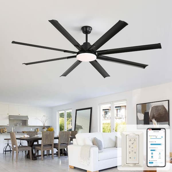 84 in. Smart Indoor/Outdoor Integrated LED Matte Black Ceiling Fan with Light Kit and Remote/APP Control