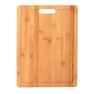 17 in. Wooden Cutting Board with Built-In 3 Compartment and Juice Grooves, Brown