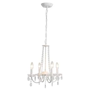 4-Light White Traditional Candle Style Crystal Chandelier for Dining Room Living Room with No Bulbs Included