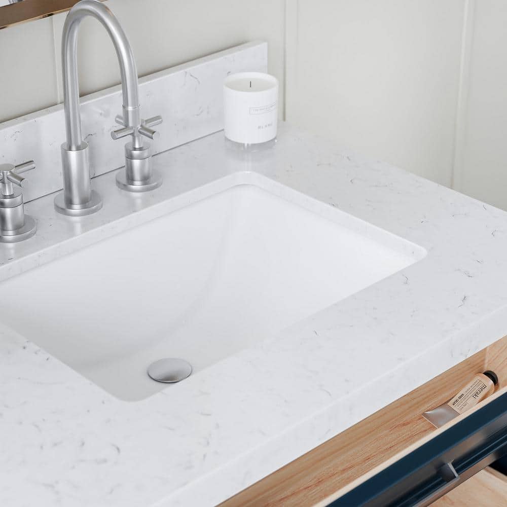 Midnight Blue Double Sink Freestanding Vanity with Carrara Quartz Top