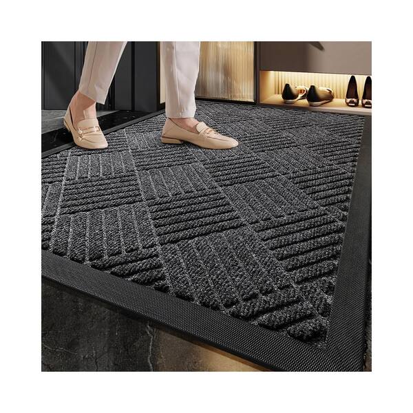 23.62 in. x 35.43 in. Outdoor Rubber Anti-Slip Floor Mat, Durable and Easy-to-Clean Safety Entryway Doormat in Black