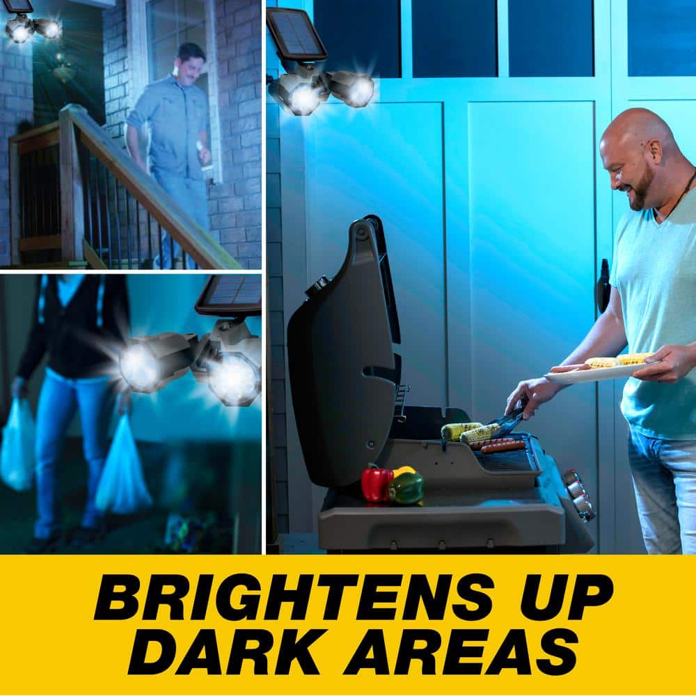Dual Motion-Sensing Solar LED Black Spotlight, 500 Lumens Outdoor