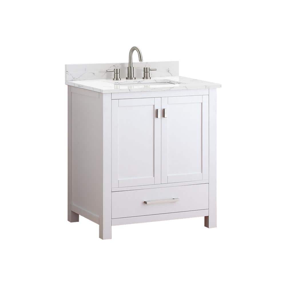 White 31'' Freestanding Vanity with Cala White Marble Top