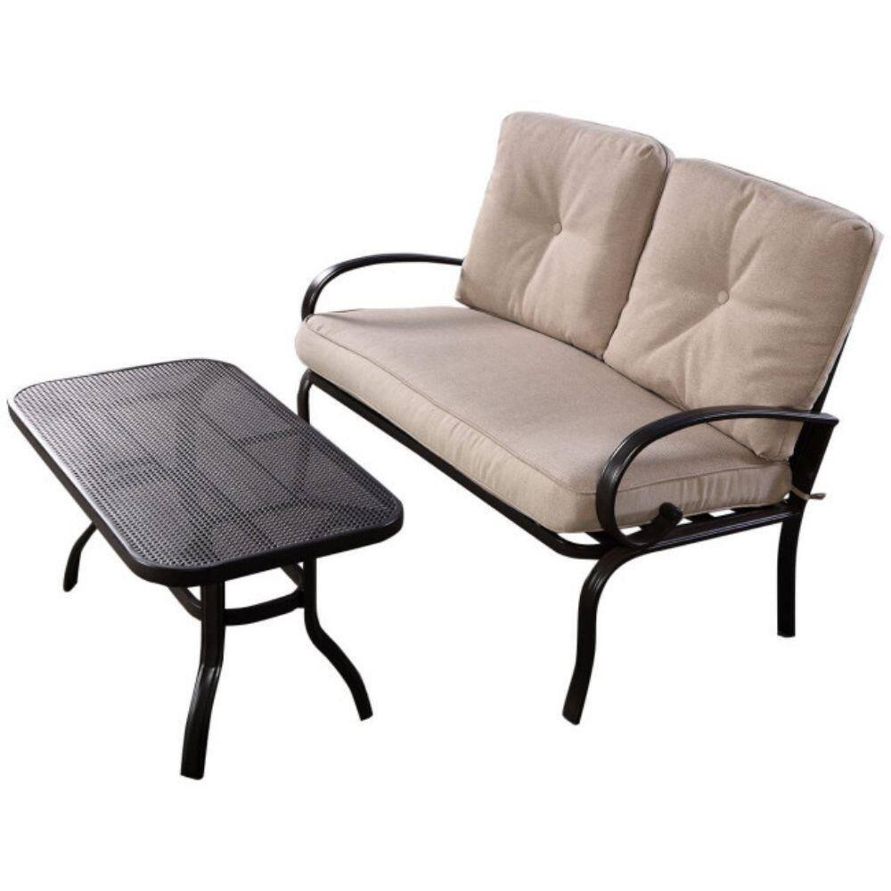 Alpulon 2Piece Metal Outdoor Patio Fabric Loveseat and Table Set with