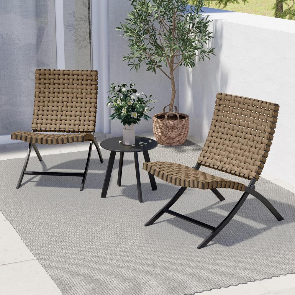 Anvil 3 Piece Brown Outdoor Folding Chairs Weather Resistant Wicker   Anvil Outdoor Lounge Chairs Fy Md8200340 64 1000 