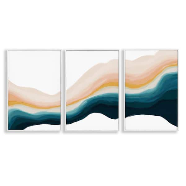Stupell Industries Fluid Peach Swirl by JJ Design House, LLC. 3 Pieces White Framed Abstract Giclee Art Print 30 in. x 20 in.