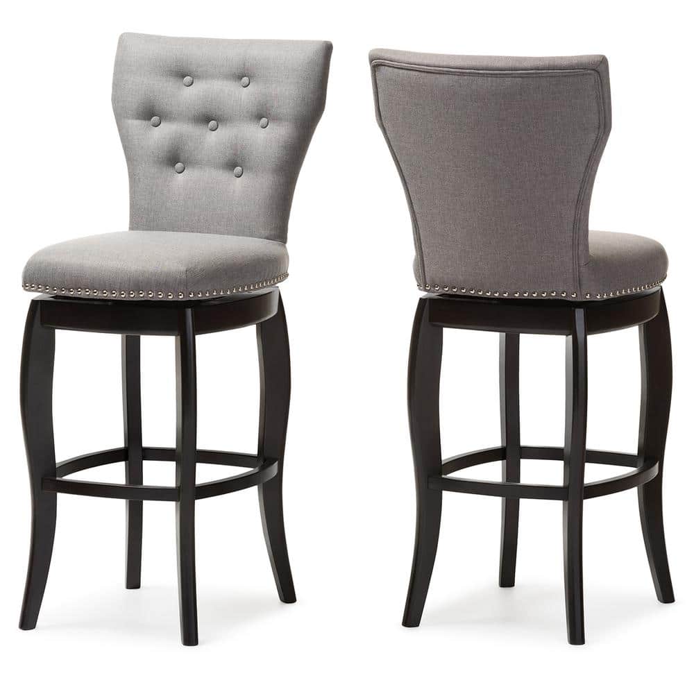Gray Faux-Leather and Wood Swivel Counter Stool Set