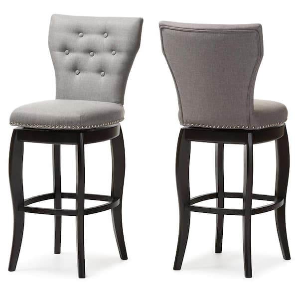 Baxton Studio Leonice Gray Fabric Upholstered 2-Piece Bar Stool Set