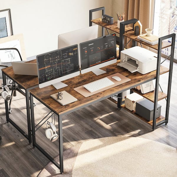 Bestier Computer Home Office Desk with Metal Frame, Hutch, Bookshelf, Under  Desk Storage, and Working Table for Small Bedroom Space, Rustic Brown