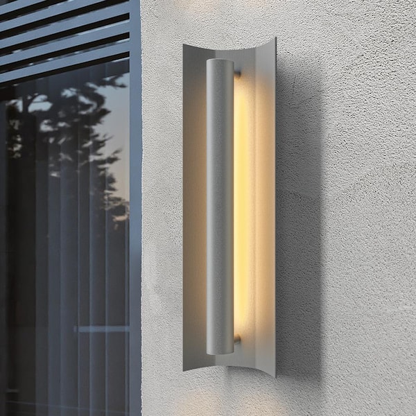 Maxax Gray Unique Outdoor Decorators 20 in. Lantern Sconce Integrated LED Hardwired Fixture Geometric Design Waterproof