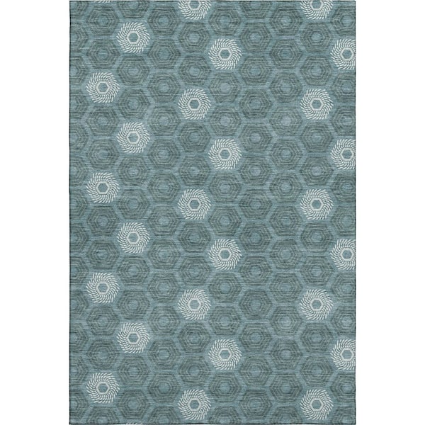 Mayfield Premium Machine Washable Abstract AMF2559 Teal 10 ft. x 14 ft. Area Rug