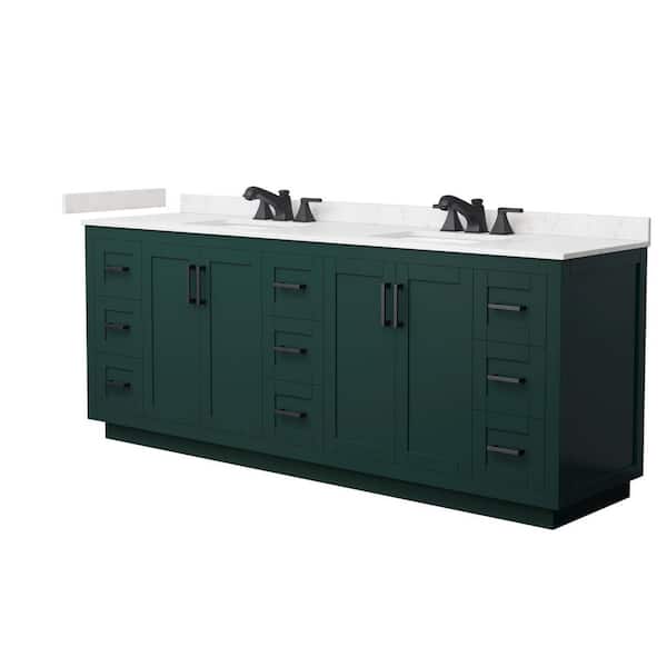 Miranda 84 in. Double Freestanding Green Bath Vanity with Carrara Cultured Marble Top Assembled