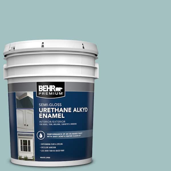 BEHR PREMIUM 5 gal. #S440-3 Aspiring Blue Urethane Alkyd Semi-Gloss Enamel Interior/Exterior Paint