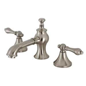 Vintage 2-Handle 8 in. Widespread Bathroom Faucets with Brass Pop-Up in Brushed Nickel