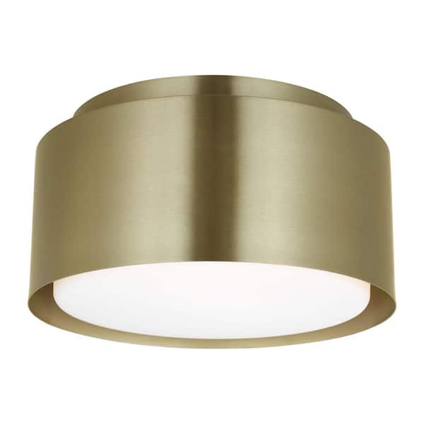 Dartmore 10 in. W x 5.625 in. H 1-Light Satin Brass Modern Flush Mount with Steel Shade and No Bulb Included