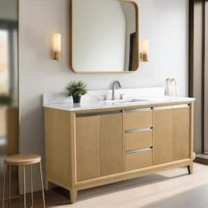 60 in. W x 22 in. D x 34 in. H Single Sink Bathroom Vanity in Natural Oak with Engineered Marble Top