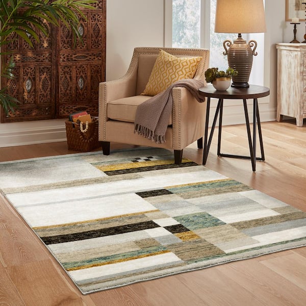 Saturn Multi-Colored 5 ft. x 7 ft. Modern Art-Deco Geometric Polypropylene-Nylon Blend Indoor Area Rug