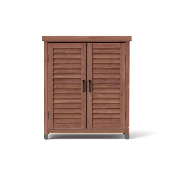 31.5 in. W x 17 in. D x 36 in. H Brown Wood Outdoor Storage Cabinet,Potting Bench with Metal Table Top,Wood Workstation