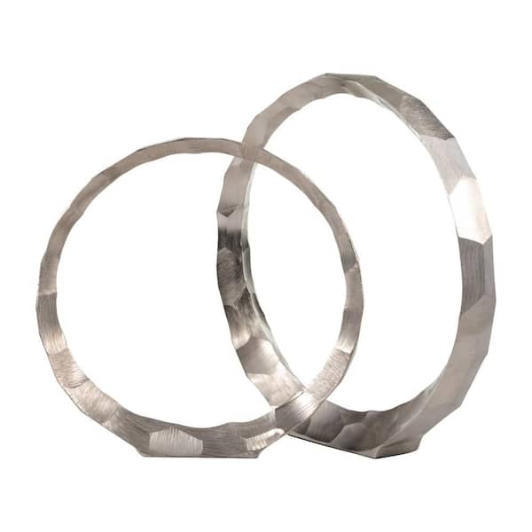 Silver 16 in. x 16 in. Metal Round Hammered Decorative Rings (Set of 2)