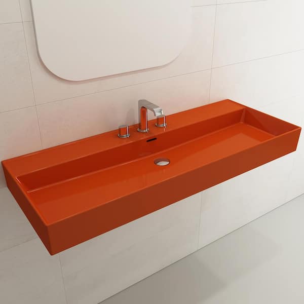 BOCCHI Milano Orange 47.75 in. 3-Hole Wall-Mounted Fireclay Rectangular Vessel Sink with Overflow