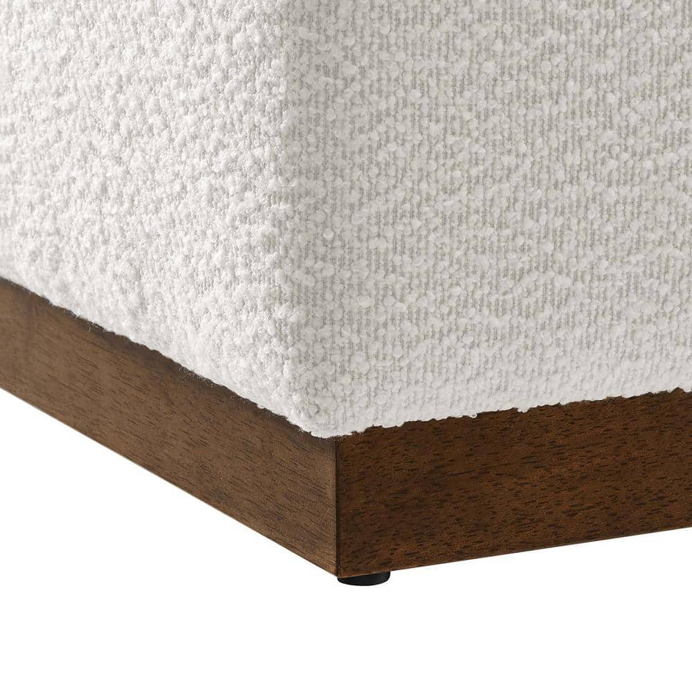 Tilden 17" Square Boucle Upholstered Ottoman with Walnut Base